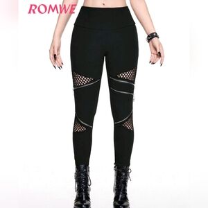 ROMWE Black Goth Mesh and Zipper Leggings , Women's Large - Killstar Vibe